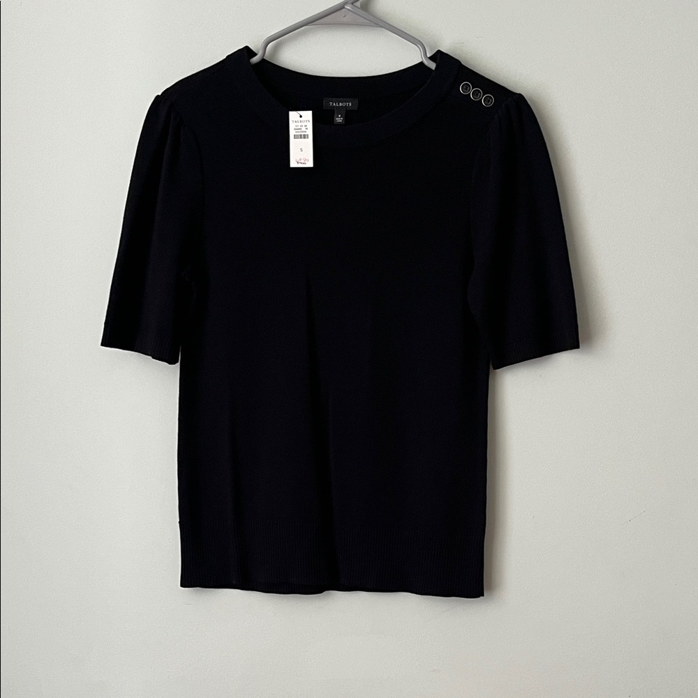 Talbots Black Crew Neck Sweater with Button Details